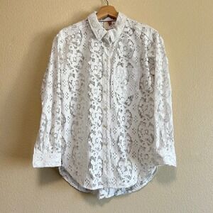 Pilcro Anthropologie Oversized White Lace Button Size XXS Shirt OBI626903 Boho